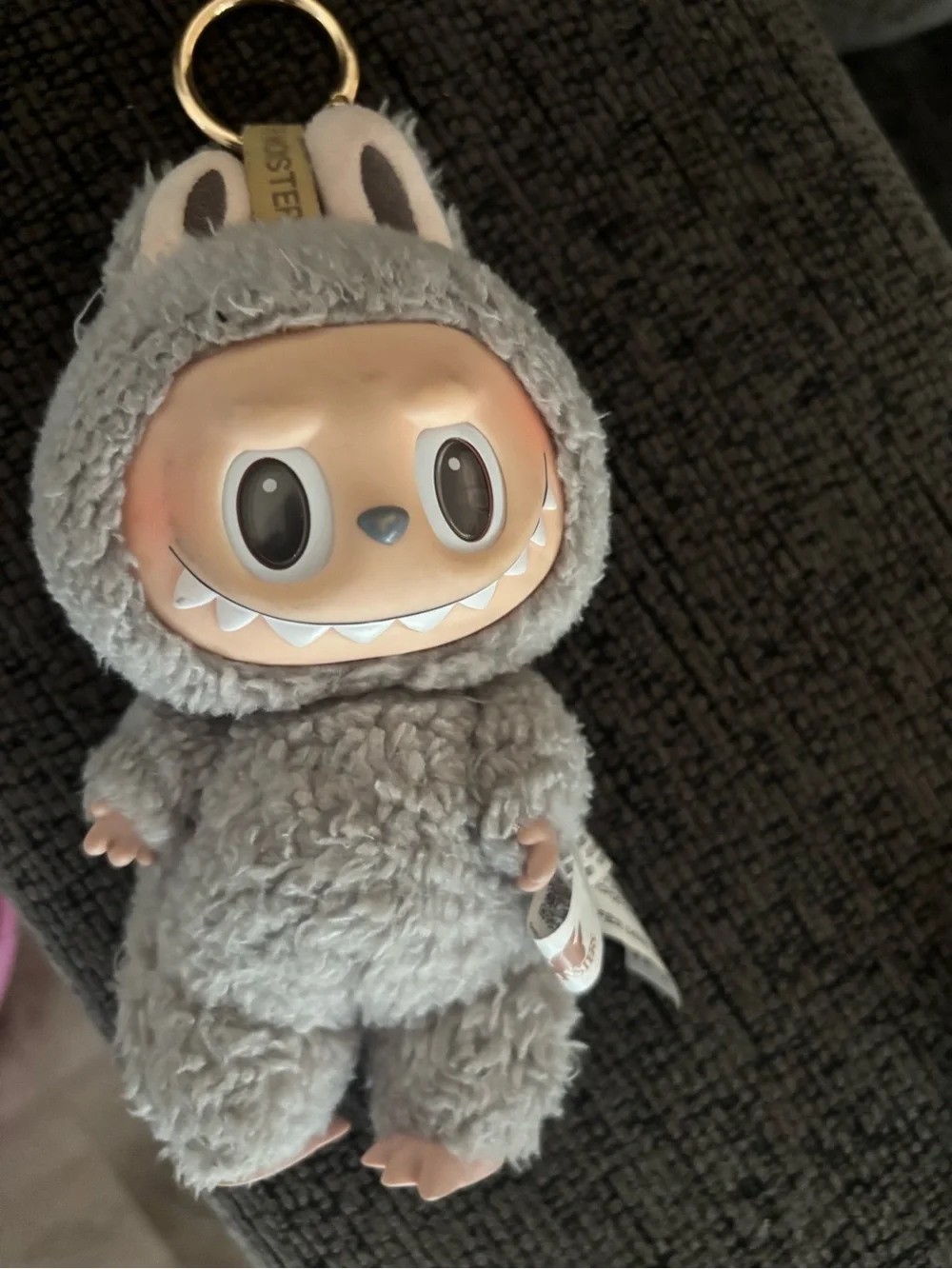 Furry Gray Monster Keychain Plush